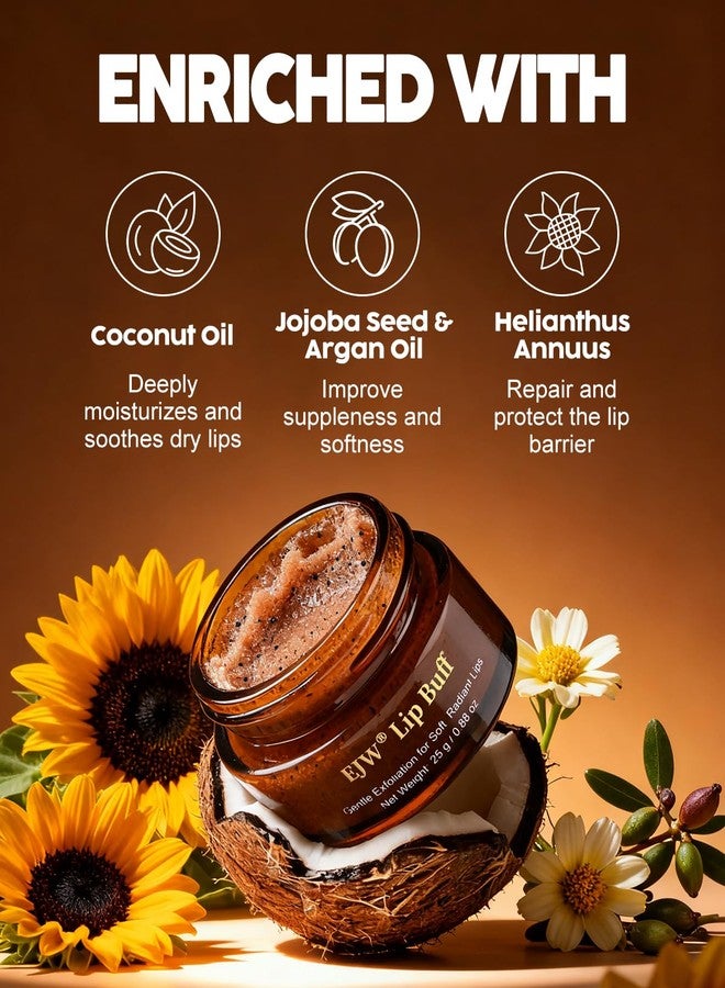 EJW Triple-Action Lip Scrub - Brown Sugar, Coffee & Pearlite Exfoliator - Infused with Coconut & Botanical Oils for Nourishing Care of Dry, Cracked Lips - Vegan, Cruelty-Free - Image 3